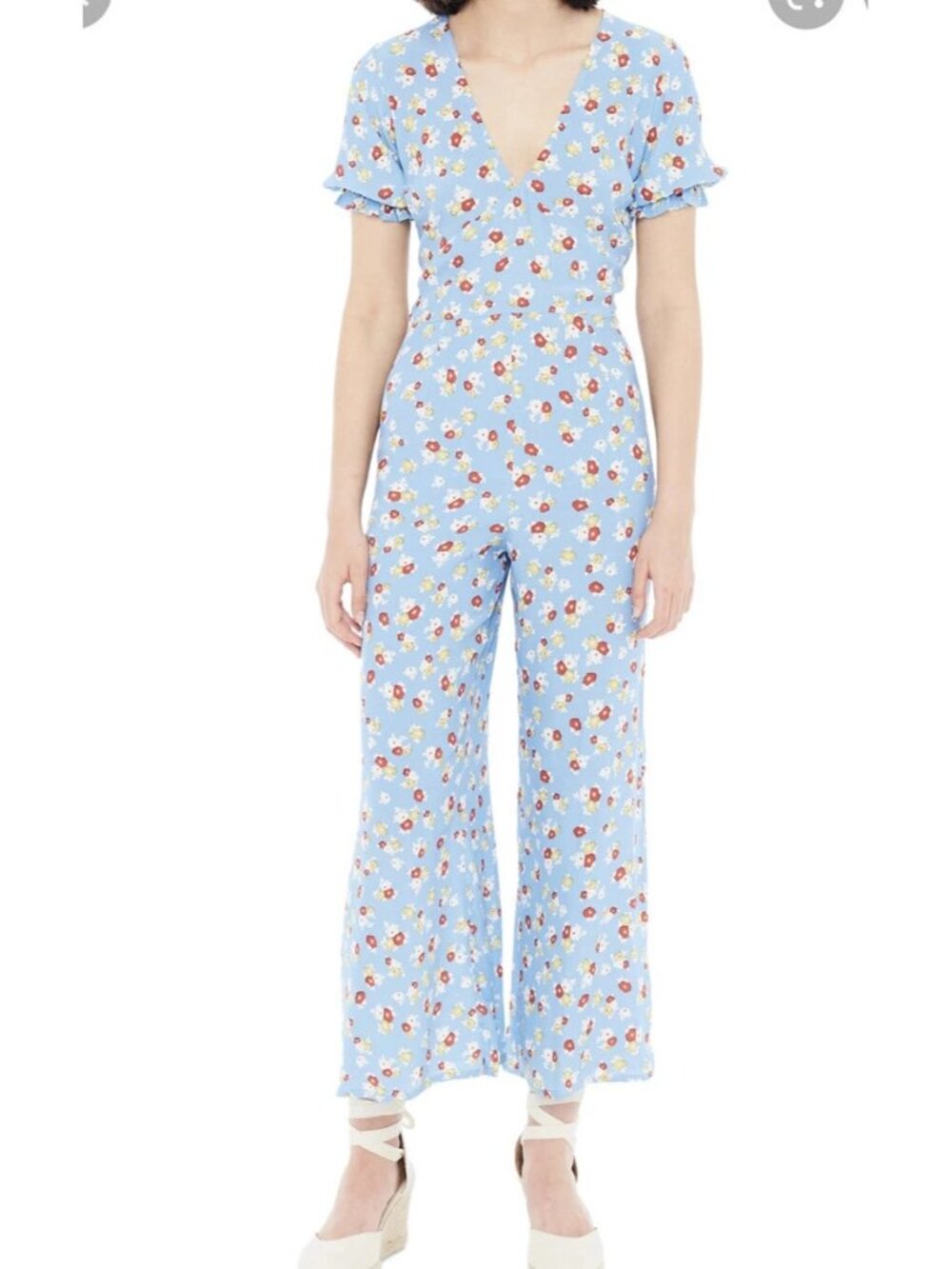 FAITHFULL THE BRAND Mallory Jumpsuit in Jasmine Blue Floral Sz 4 NWOT